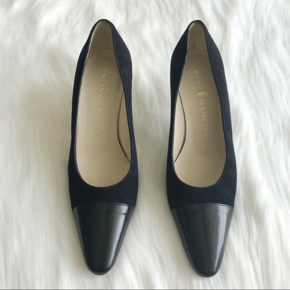Rene Mancini Black Leather and Suede Pumps - Picture 2 of 8